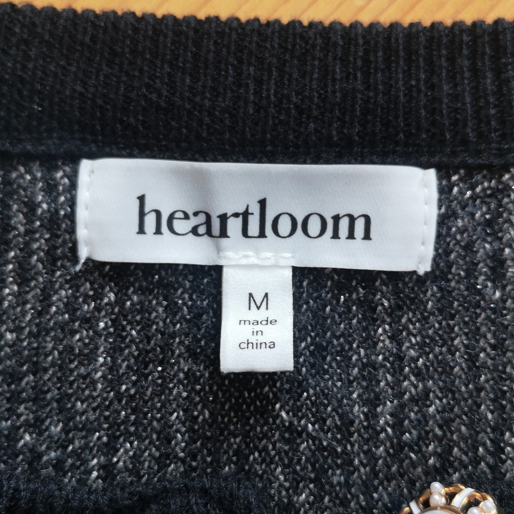 Heartloom Black Cardigan with White Bow Accents, M - Picture 2 of 4